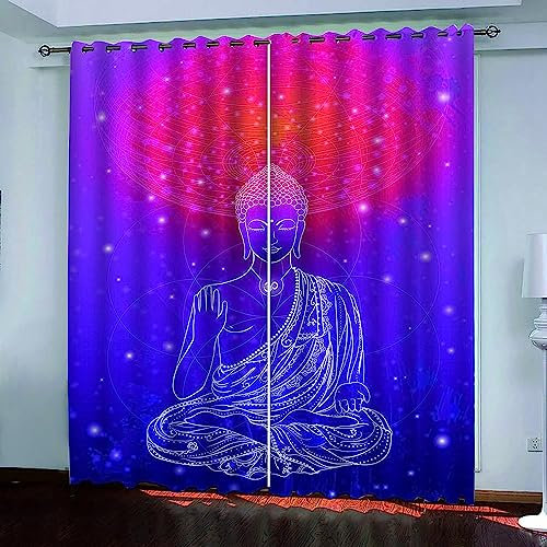 Vorhang Kinderzimmer Rot Lila Buddha-Statue Kinder Vorhänge Mit Ösen Polyester Gardinen Thermovorhang Blickdicht Ösenschal Kindergardinen Für Wohnzi