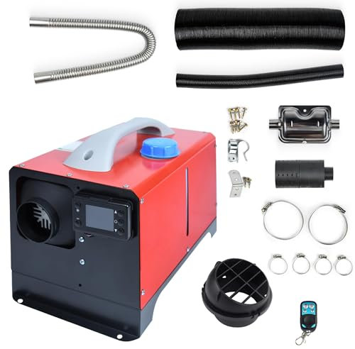 JNGLGO Standheizung Diesel Standhezung 12V 8KW Dieselheizung Diesel Lufterhitzer, Air Diesel Heizung mit Fernbedienung, LCD-Schalter, Schalldämpfer für Auto Wohnmobil LKW Bus - Schwarz und Rot Typ C