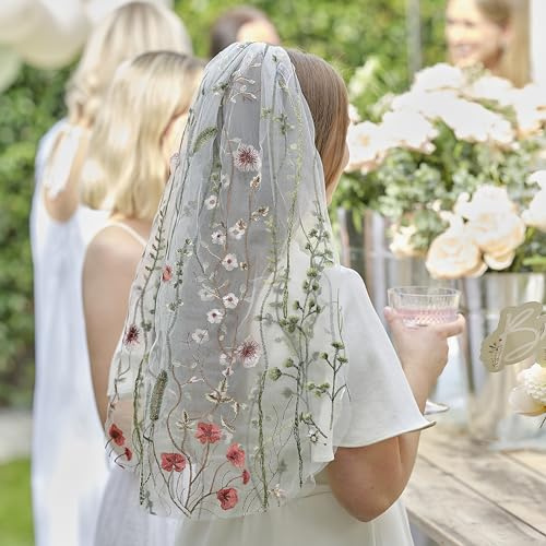 Ginger Ray dubbelskiktad broderad blommig slöja med hårkam fästes för bruden att vara möhippa bärbar 60 cm, flerfärgad
