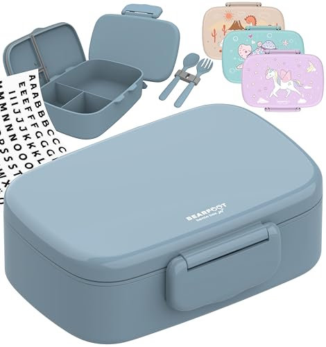 BEARFOOT Portapranzo per bambini con scomparti, senza BPA, portapranzo, bentobox, portapranzo per ragazze e ragazzi, portamerenda, 100% a prova di perdite, portapranzo per l'asilo, la scuola (blu)