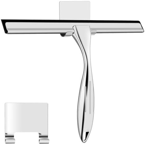 wlich Wlich-de-2431201 - Estrattore doccia in acciaio inox, per porta in vetro, doccia con supporto, lavavetri per bagno, finestra e specchio auto, in vetro