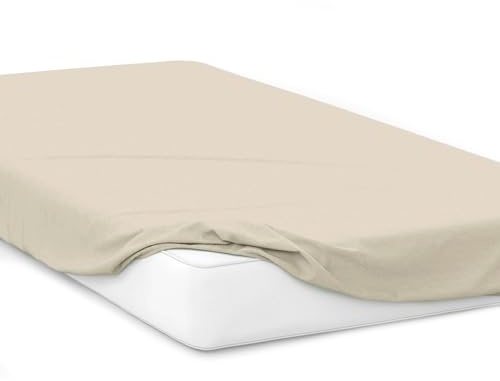 Mixi Trends Spannbettlaken Jersey Spannbetttuch 100% Baumwolle Bettlaken Bettlaken, Größe:140 x 200 cm, Farbe:Beige