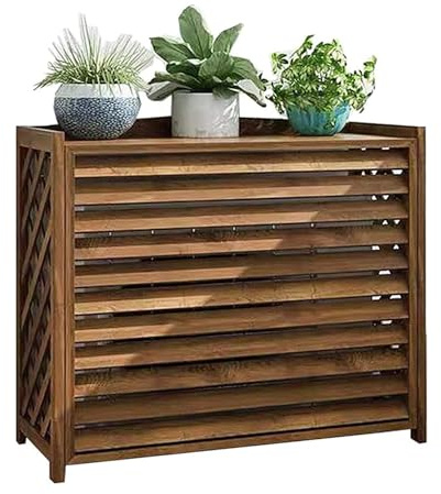 Couverture De Climatiseur En Bois, Cache Climatiseur Extérieur Pompe À Chaleur, Support De Climatiseur pour Unité Extérieure Bois Massif Support De Fleurs Ventilation/Protection Solaire (Taille : 115