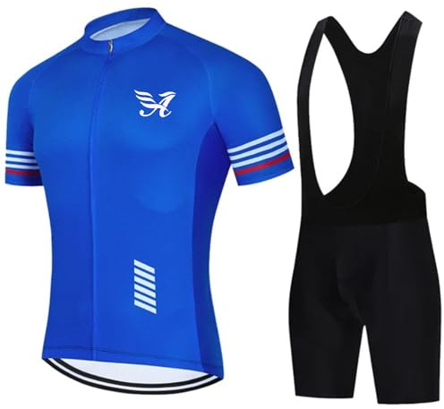 Pro Team 2024 Radtrikot Set für Herren, Sommer, Mountainbike-Jersey und Trägerhose mit 9D-Polsterung, Gel, atmungsaktiv, für Outdoor-Sportarten, Blau-1, XL