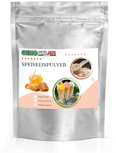 Gino Gelati Eis Speiseeis Pulver, vielfältige Geschmacksrichtungen, schnelle und einfache Zubereitung, Herstellung mit und ohne Maschine, natürliche Farbstoffe (333 g, Honig)