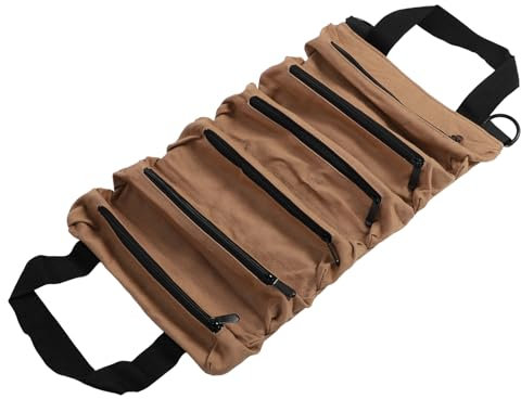 Sac à Outils Enroulable, Sac de Rangement pour Outils Robuste avec 6 Poches à Fermeture éclair, Pochette de Rangement en Toile pour clé, Tournevis, Douille, Sac à Outils Portable