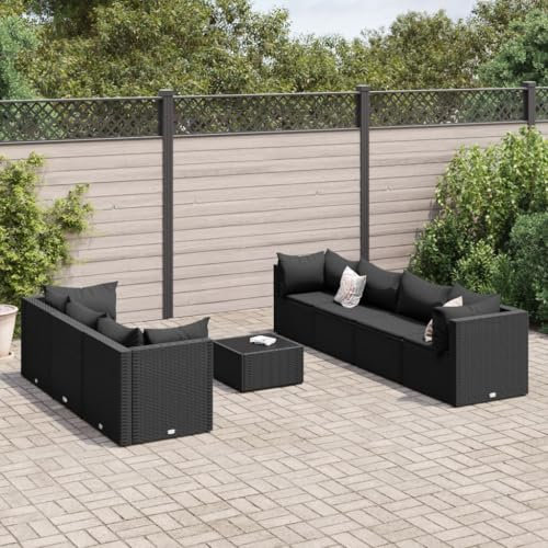 Homgoday Modernes Sofa-Set, Gartenmöbel-Set mit Kissen, 8-teilig, schwarz, aus Polyrattan, Möbel-Set für Schlafsofa, Wohnzimmer, Couch, Set für den Außenbereich, Modell 3308035