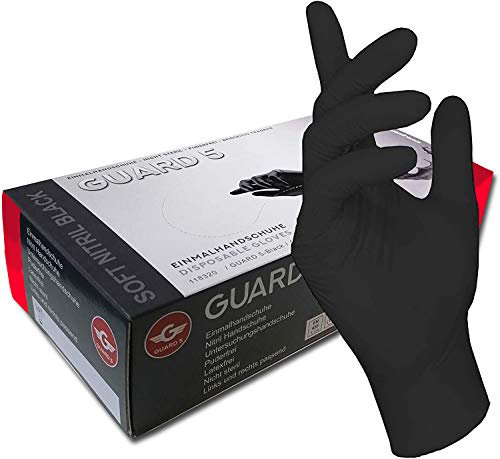 GUARD 5 - Einmalhandschuhe schwarz 1000 (10x100 Stück) Gr. 7/S - Einweghandschuhe puderfreie Nitrilhandschuhe - Hygiene- Kochhandschuhe, Küchenhandschuhe - latexfrei