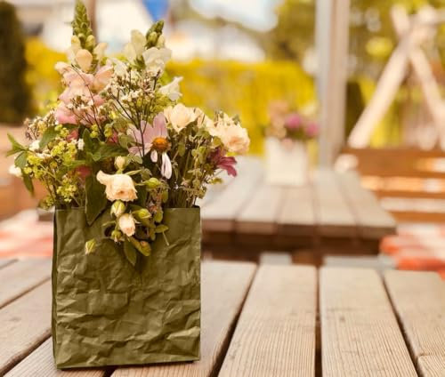 Aufbewahrungsbox Blumenvase, Utensilienhalter Braun – Edle Dekovase mit Knitteroptik, Blumenbox, Organizer für Küchenutensilien, Geschenkideen Maxi