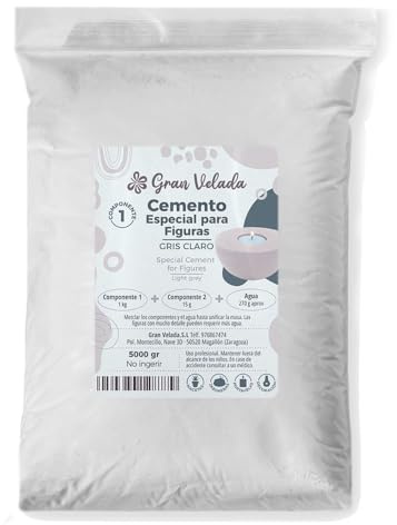Gran Velada - Cemento Gris Claro para Manualidades 5 Kg | Cemento Preparado en Polvo para Figuras Decorativas | Velas, Maceteros y Bandejas DIY | Moldes de Silicona | Acabado Mineral Mate Neutro