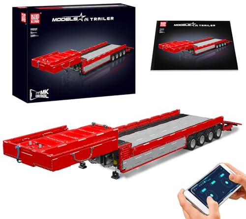 Mould King 19015T Technik LKW MOC Anhänger Modellbausatz, 3399 Teile Pneumatik Abschlepplokomotive, Technologie Engineering Mobiler Truck Klemmbausteine Bauset