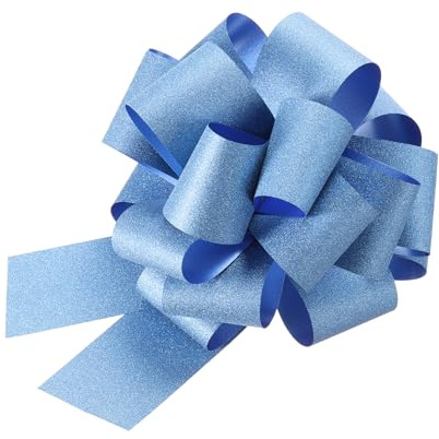 QUARKZMAN 10 Stück 20 cm Geschenkschleifen Satinband Seidenband Glitzer Auto Große Ziehschleife Geschenkverpackungsschleifen für Weihnachtsblumenpräsente Geburtstag Hochzeit, Hellblau