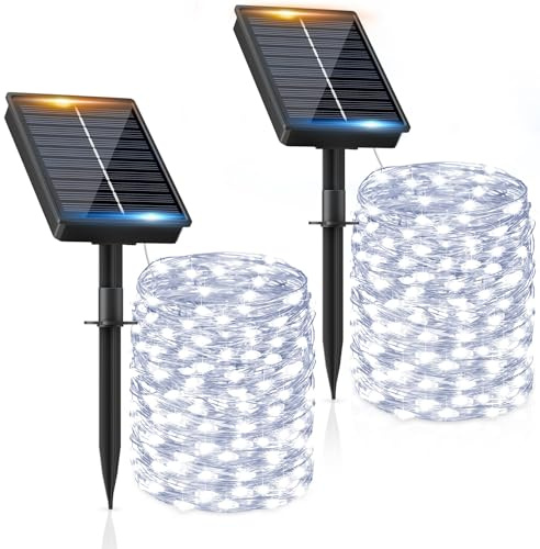 Solar Lichterkette Aussen, 2x16M 160 LED Solarlichterkette Außen Wetterfest | 8 Modi IP65 Wasserdicht Solar Lichterkette Outdoor für Balcony Garten Zaun Camping Hof Party Hochzeit