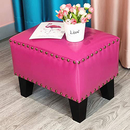 Quadratischer Sitzhocker aus Massivholz, mit Leder, Polsterhocker, Ottomane, Fußhocker, Wohnzimmer, Couchtisch, kleine Bank, 35,6 x 25,4 x 30,5 cm, Braun