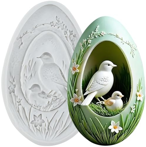 MINFEIDMS Molde de silicona para fondant de Pascua con forma de huevo de Pascua para decoración de tartas, cupcakes, chocolates, dulces, azúcar, manualidades, pasta de flores, arcilla polimérica