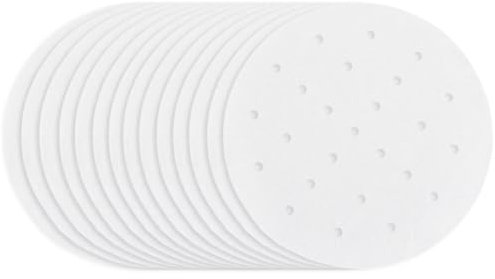 CREATCABIN 100Pcs 8 Inch Parchment Paper Steamer Liner Food Steamer Paper Flat Round Air Fryer Bamboo Dumpling Small Perforated Sum Buns Mat Liners Pads for Home Kitchen Restaurant Food Cooking