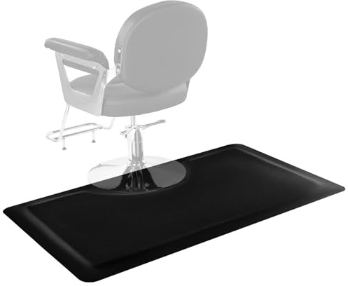 VEVOR Alfombrilla de Peluquería Rectangular, Antifatiga, de PVC y NBR, con Corte Redondo, Bordes Biselados Antirretroceso y Base Antideslizante, Fácil de Limpiar, 1525 x 910 x 13 mm, Negro Mate