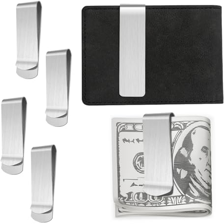 VLYX Lot de 4 Pinces à Billets en Acier Inoxydable avec Porte-Cartes Noir, Porte-Cartes de crédit, Portefeuille Fin pour Femmes et Hommes - Portefeuille Minimaliste à Pince pour Cartes, Facture