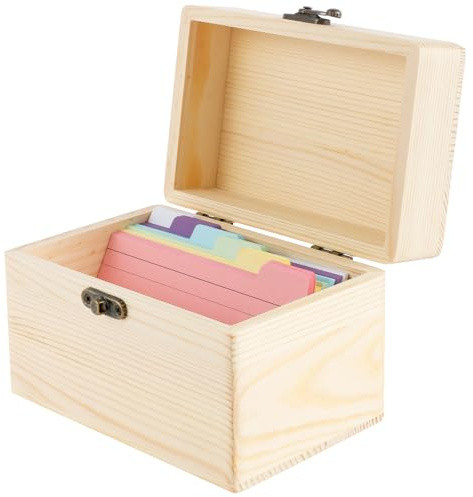 VAVPUP Karteikartenhalter,15 * 10.5 * 10cm,Große Rezeptbox,Visitenkarten Organizer aus Holz, Lernkarteibox mit 150 Karten 1 Ringen für den Schreibtisch,Büro,Zuhause(A)