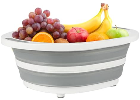 Planche à découper pliable, planche à légumes, réservoir de rinçage pratique de 9 l, avec trou de drainage et couvercle, pour fruits, riz, évier, jardin, camping