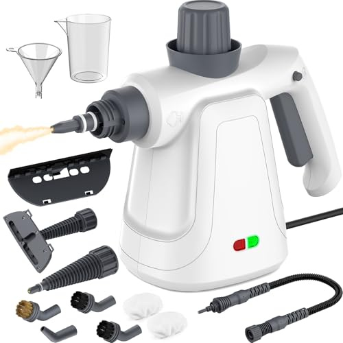 ZeyKaf Steam Cleaner, Handheld Steam Cleaner for Home, 12 Accessories Multisurface Portable Steamer for Cleaning, 450ML Capacity Hand Steam Cleaner with Safety Lock for Bath, Kitchen, Floor, Window