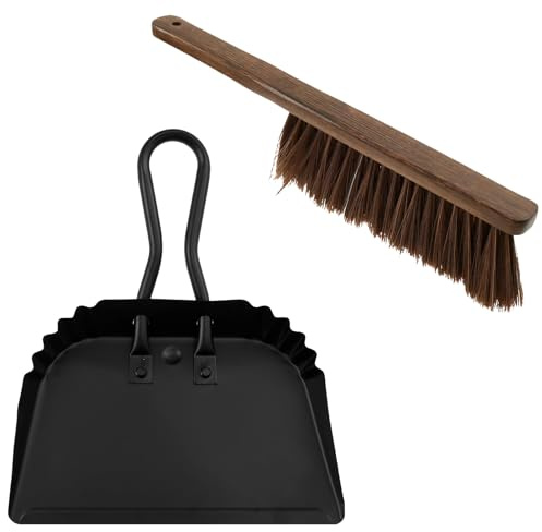 harupink Ensemble balayette et pelle et brosse en métal et crin de cheval antidérapant pour la saleté, les cheveux et la poussière