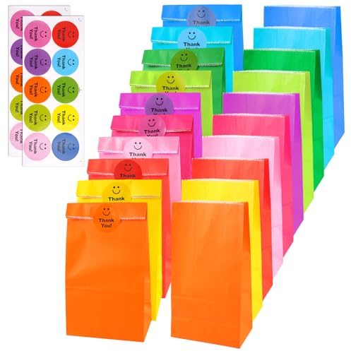 20 Stück Papiertüten Bunt, 24×13×8cm DIY Papier Geschenktüten, Party Papiertüten mit 20 Stickern, Recycelbare Bunte Papier Geschenktüten für Hochzeit, Geburtstag, Kindergeburtstag, Weihnachten