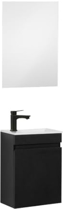 Kometmöbel Gäste-WC Waschtisch Set 40 cm Vormontiert Klein Waschbecken mit Unterschrank (Schwarz 40cm, Mit Spiegel)