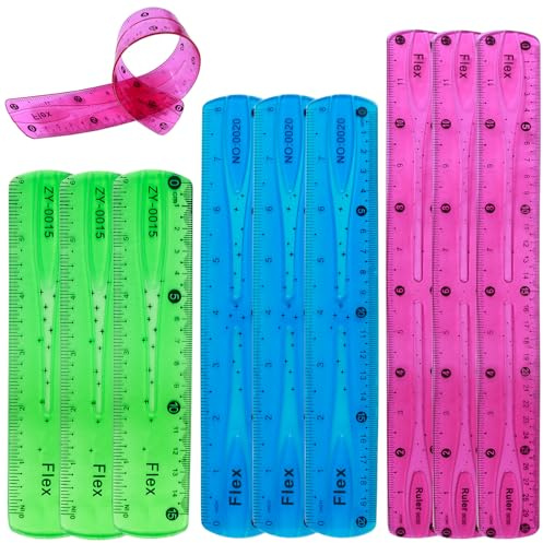 9 Pezzi Righello Flessibile, Righello Pieghevole In Plastica, Righelli Flessibili Colorati per Scuola, Aule, Ufficio, 30 cm 20cm 15cm