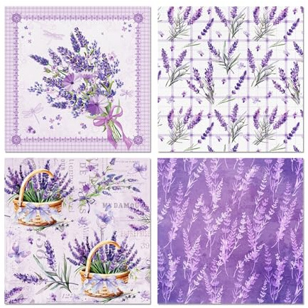 40Pcs Lavender Paper Napkins, Watercolor Floral Disposable Napkins with Purple Flowers Design, 6.3 x 6.3 Inch Folded Luncheon Dinner Table Napkin for Wedding Birthday Baby Shower Party Supplies