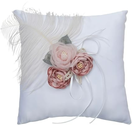 Easnea Blommig vigselringkudde, 20 x 20 cm satin och band ringkudde, eleganta förlovningsringar, hållare, rosettringar, bärare, smycken, kudde för bröllop, förlovning, fest, dekoration (stil A)