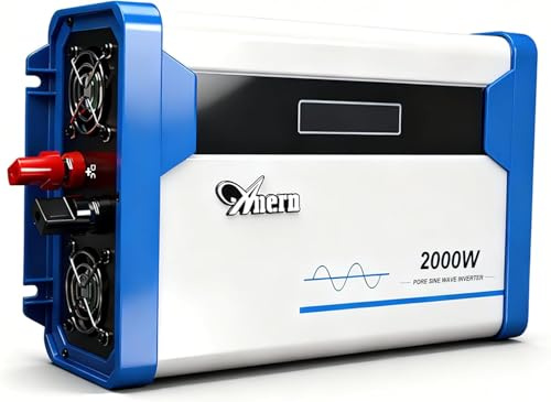 Anern 2000W Reiner Sinus Spannungswandler 12V auf 230V KFZ Wechselrichter Power Solar Inverter DC AC Umwandle Pure Sine Wave für Fahrzeuge Auto Wohnmobil Haushaltsgeräten