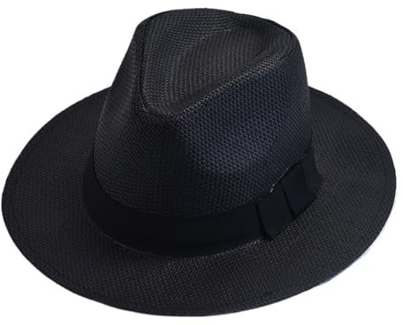 AKDJGFP Strohhut Strohhüte Sommer Casual for Frauen Männer Trilby Jazz Hut Outdoor Schutz Strand Hut Motorhaube(Black)