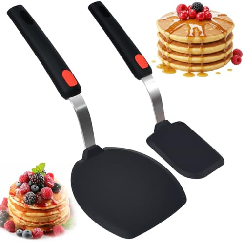 Vurixfo 2 Pack Kitchen Flexible Silicone Spatula, Round Pancake Spatulas | Cookie Spatula, Heat Resistant Fish Turner, Round Omelette Egg Spatulas, Wide Pancakes Turner, for Cooking & Baking