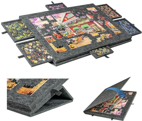 Vippande Pusselbräda, 2-I-1 Hopfällbart Vippande Pusselbord Med 6 Lådor, Multifunktionell Bärbar Pusselbräda I Filt För Pussel Med 1000/1500/2000 B dark gray 77 x 53.6 x 4.2 cm/30.31 x 21.1 x 1.65 in