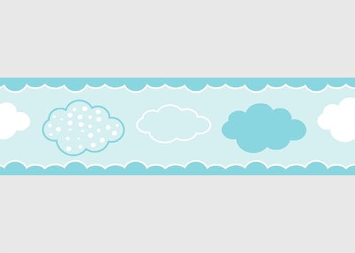 Selbstklebende Bordüre Blaue Wolken AG Design, AWBD 8502 | Wasserfest Kinderzimmer Wand Aufkleber Dekoration | Wandbordüre für Mädchen und Junge | Folie | Breite 500 cm x Höhe 13.8 cm