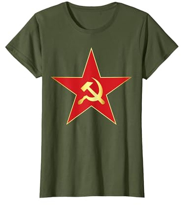 Roter Stern mit Hammer und Sichel T-Shirt, Damen, Olivgrün, XL
