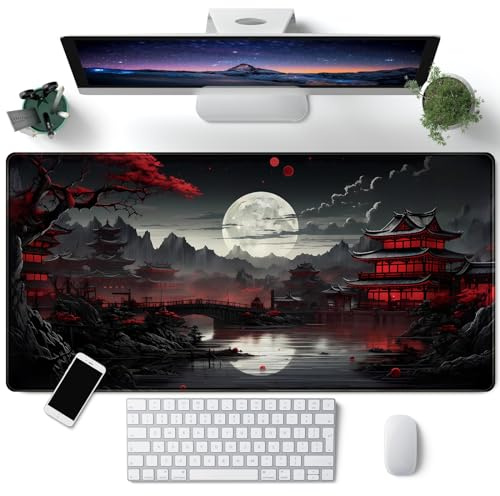 LeKuni Grand Tapis De Souris Gaming XXL - 800X300 mm - Gamer Mouse Pad avec Coutures sur Les Bords - sous Main Bureau - Accessoire Bureau, Base en Caoutchouc Antidérapant Surface -Pleine Lune