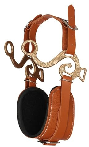 Cavezza Per Cavallo Naso imbottito comfort Hackamore Bitless in pelle marrone con catena barbazzale regolabile for l'addestramento a cavallo