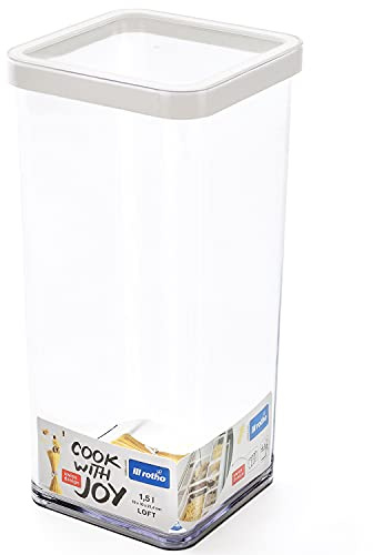 Rotho Loft quadratische Vorratsdose 1.5l mit Deckel und Dichtung, lebensmittelechter Kunststoff, Weiss / Transparent