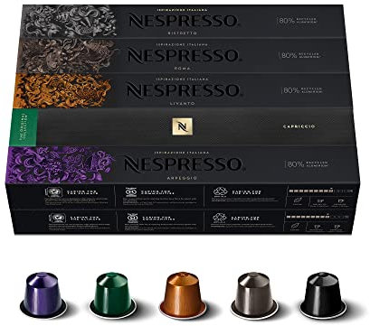 Nespresso Original Cápsulas de Café, 100 Cápsulas de Café,(20 Arpeggio, 20 Capriccio, 20 Livanto, 20 Roma & 20 Ristretto) para Cafetera