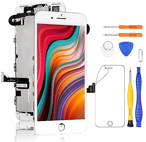 Yodoit Écran pour iPhone 7 Plus LCD Vitre Tactile Complet Remplacement Assemblé avec Caméra Frontale, Haut Parleur Interne, Capteur de Proximité + Outil de Réparation (5,5 Pouces Blanc)