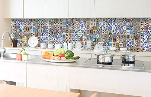 DIMEX LINE Paraschizzi Auto-Adesiva per la Cucina Portogallo Piastrelle 350 x 60 cm | Resistente all’Acqua | QUALITA‘ Premium