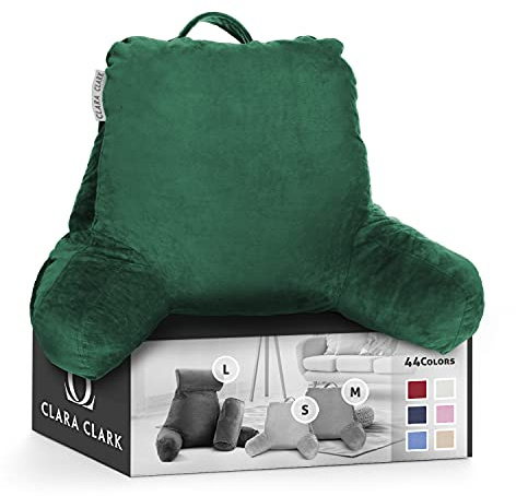 Clara Clark Bettruhe Lesekissen mit Armlehnen und Taschen Für Kinder, Jugendliche und Erwachsene geschredderter Memory-Schaum TV-Kissen, Hunter Green, Premium Medium