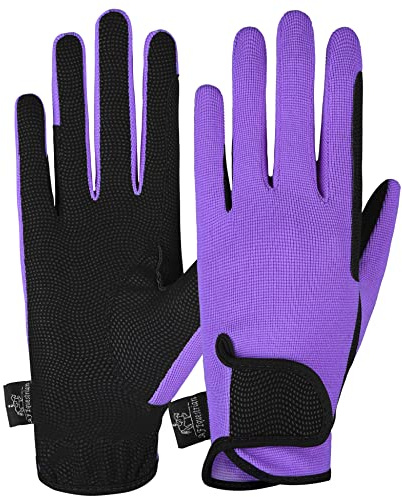 AFE Guantes de equitación para mujer, de piel sintética, color negro, tela elástica, rosa, morado, lila (lila, talla M)