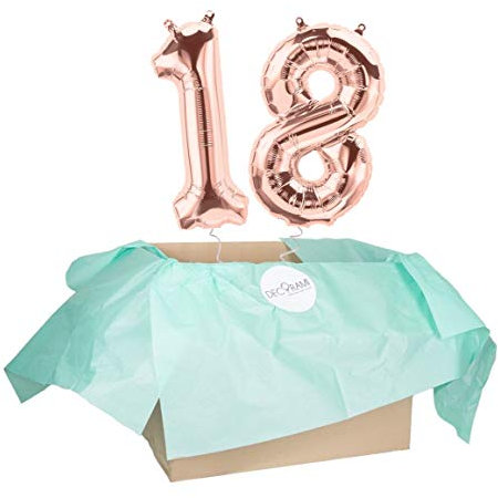 DECORAMI - celebrate happy times XXL Zahlen Luftballon 18, Roségold, Zahlenballon mit Helium gefüllt, 86cm, Heliumballons im Karton zum Geburtstag und Jubiläum