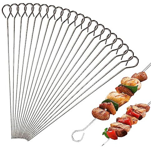 BBQ Metal Skewers Stainless Steel 20 PCS 7.87/20cm Food-Grade Kebab Turkey Lacers QQ CAT Reusable Skewers for Air Fryer, Metal Skewer for Oven Halloween Christmas Party Turkey