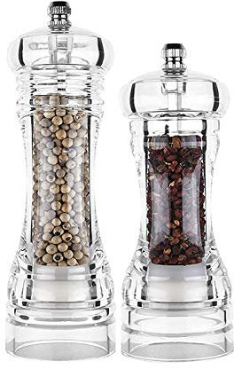 Macina Sale E Pepe in Acrilico Con Macina Spezie in Ceramica Per Una Grana Regolabile, Macina Sale E Pepe Large Transparent,2 Pezzi