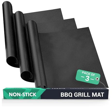 Grande Tappetino da Griglia BBQ Extra Large di Lukata (Pacco da 3) - Tappetini da Griglia Riutilizzabili in Teflon Antiaderente e Resistenti al Calore per Barbecue a Gas e a Carbone