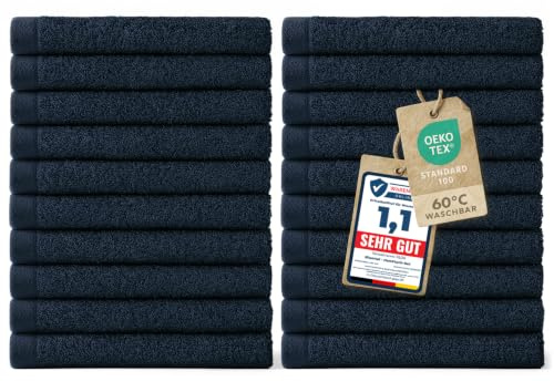Blumtal Premium Frottier Gästehandtücher Set 24 teilig 100% Baumwolle - Oeko-TEX zertifiziertes Gästehandtuch 24x (30x30 cm) - Ultra saugstarkes Gästetücher Set waschbar °60 - Handtücher Dunkelblau